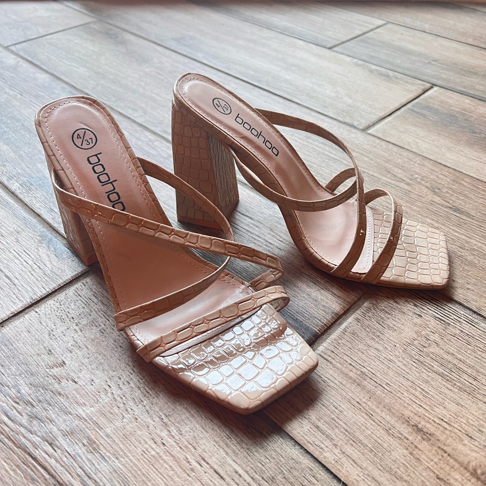 BooHoo nude snake skin strappy sandal
